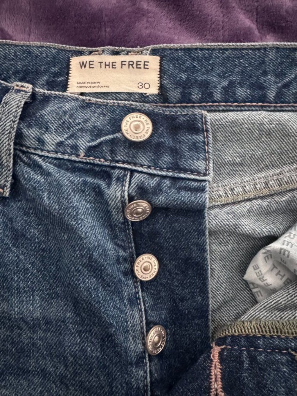 We The Free Wide Leg Button Fly Jeans – Size 30 – Medium Wash - Picture 5 of 7